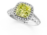 White gold Fancy Yellow Cushion  Halo Diamond Engagement Ring with Intricate Filigree Band and Four-Prong Setting_38