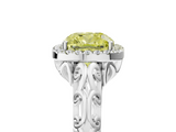 White gold Fancy Yellow Cushion  Halo Diamond Engagement Ring with Intricate Filigree Band and Four-Prong Setting_42