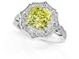 White gold Fancy Yellow Cushion  Halo Diamond Engagement Ring with Milgrain Band and Four-Prong Setting_67