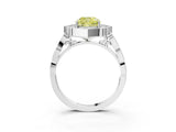 White gold Fancy Yellow Cushion  Halo Diamond Engagement Ring with Milgrain Band and Four-Prong Setting_69