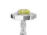 White gold Fancy Yellow Cushion  Halo Diamond Engagement Ring with Milgrain Band and Four-Prong Setting_71