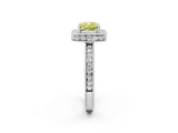 White gold Fancy Yellow Cushion  Halo Diamond Engagement Ring with Milgrain Pave Band and Four-Prong Setting_125