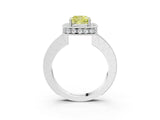 White gold Fancy Yellow Cushion  Halo Diamond Engagement Ring with Milgrain Pave Band and Four-Prong Setting_126