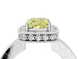 White gold Fancy Yellow Cushion  Halo Diamond Engagement Ring with Milgrain Pave Band and Four-Prong Setting_127