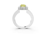 White gold Fancy Yellow Cushion  Halo Diamond Engagement Ring with Milgrain Pave Band and Four-Prong Setting_90