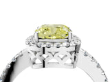 White gold Fancy Yellow Cushion  Halo Diamond Engagement Ring with Pavé Band and Four-Prong Setting_109