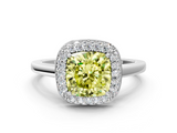 White gold Fancy Yellow Cushion  Halo Diamond Engagement Ring with Solitaire Band and Four-Prong Setting_21