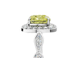 White gold Fancy Yellow Cushion  Halo Diamond Engagement Ring with Twisted Band and Four-Prong Setting