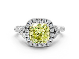 White gold Fancy Yellow Cushion  Halo Diamond Engagement Ring with Vintage-Inspired Band and Four-Prong Setting_3