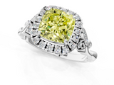 White gold Fancy Yellow Cushion  Halo Diamond Engagement Ring with Vintage-Inspired Band and Four-Prong Setting_4