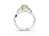 White gold Fancy Yellow Cushion  Halo Diamond Engagement Ring with Vintage-Inspired Band and Four-Prong Setting_6