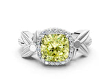 White gold Fancy Yellow Cushion  Halo Diamond Floral Band with Four-Prong Setting_55