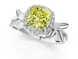 White gold Fancy Yellow Cushion  Halo Diamond Floral Band with Four-Prong Setting_56