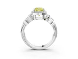 White gold Fancy Yellow Cushion  Halo Diamond Floral Band with Four-Prong Setting_58