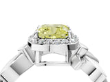 White gold Fancy Yellow Cushion  Halo Diamond Floral Band with Four-Prong Setting_59