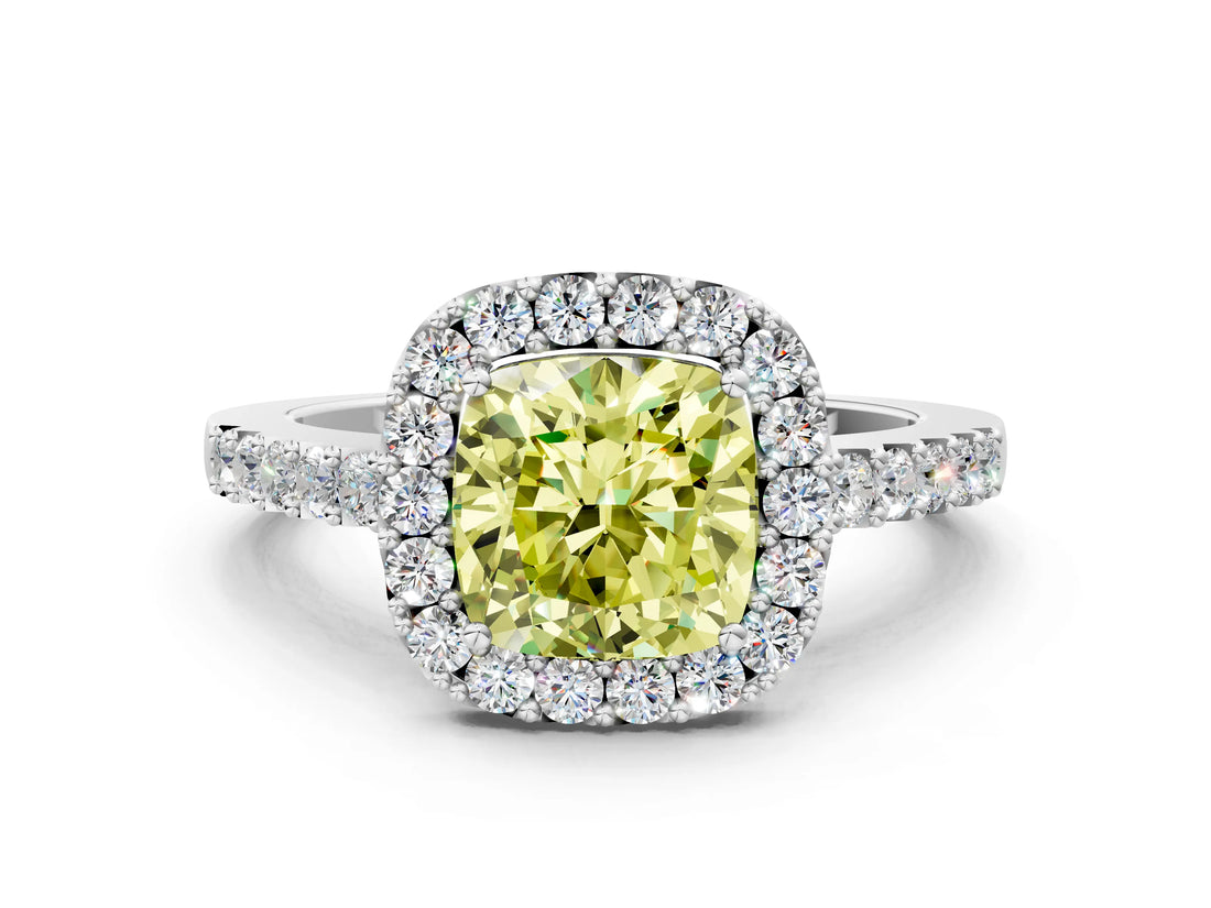 White gold Fancy Yellow Cushion  Halo Diamond Pavé Solitaire Ring_15