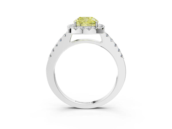 Platinum Fancy Yellow Cushion  Halo Diamond Pavé Solitaire Ring