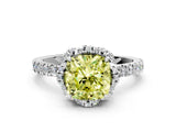 White gold Fancy Yellow Cushion  Halo Diamond Pave Band Ring with Four-Prong Setting_15