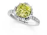 White gold Fancy Yellow Cushion  Halo Diamond Pave Band Ring with Four-Prong Setting_16