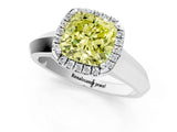 White gold Fancy Yellow Cushion  Halo Diamond Ring with Cathedral Band and Four-Prong Setting_50