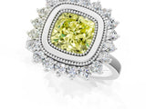White gold Fancy Yellow Cushion  Halo Diamond Ring with Milgrain Edge and Round Prong Setting_39