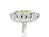 White gold Fancy Yellow Cushion  Halo Diamond Ring with Milgrain Edge and Round Prong Setting_43
