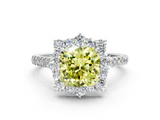 White gold Fancy Yellow Cushion  Halo Diamond Ring with Pavé Band and Prong Setting_36