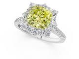 White gold Fancy Yellow Cushion  Halo Diamond Ring with Pavé Band and Prong Setting_36