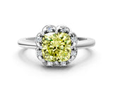White gold Fancy Yellow Cushion  Halo Diamond Ring with Round Cluster Setting, Solitaire Band, and Four-Prong Setting_49