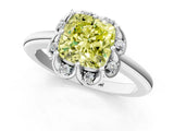 White gold Fancy Yellow Cushion  Halo Diamond Ring with Round Cluster Setting, Solitaire Band, and Four-Prong Setting_50