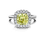 White gold Fancy Yellow Cushion  Halo Diamond Solitaire with Pavé Band and Four-Prong Setting_127
