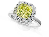 White gold Fancy Yellow Cushion  Halo Diamond Solitaire with Pavé Band and Four-Prong Setting_128