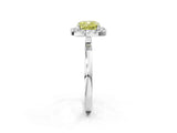 White gold Fancy Yellow Cushion  Halo Diamond Solitaire with Pavé Band and Four-Prong Setting_129