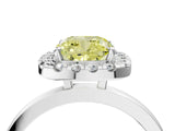 White gold Fancy Yellow Cushion  Halo Diamond Solitaire with Pavé Band and Four-Prong Setting_131