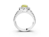White gold Fancy Yellow Cushion  Halo Diamond Split Shank Engagement Ring with Prong Setting_30
