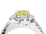 White gold Fancy Yellow Cushion  Halo Diamond Split Shank Engagement Ring with Prong Setting_31
