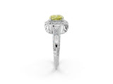 White gold Fancy Yellow Cushion  Halo Diamond Split Shank Ring with Milgrain Detail_69