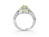White gold Fancy Yellow Cushion  Halo Diamond Split Shank Ring with Milgrain Detail_70
