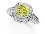 White gold Fancy Yellow Cushion  Halo Diamond Split Shank Ring with Milgrain Detail_73