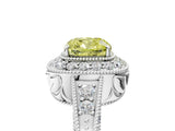 White gold Fancy Yellow Cushion  Halo Diamond Split Shank Ring with Milgrain Detail_77
