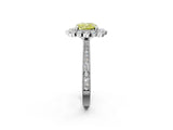 White gold Fancy Yellow Cushion  Halo Milgrain Pave Diamond Ring with Four-Prong Setting 3