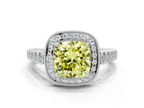 White gold Fancy Yellow Cushion  Halo Milgrain Solitaire with Bezel Set Side Stones and Pave Band_49