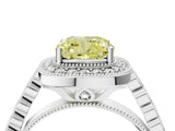 White gold Fancy Yellow Cushion  Halo Milgrain Solitaire with Bezel Set Side Stones and Pave Band_53