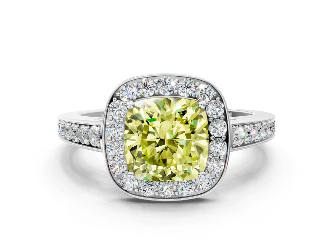 White gold Fancy Yellow Cushion  Halo Pavé Diamond Engagement Ring with Bezel Setting_49