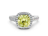 White gold Fancy Yellow Cushion  Halo Pavé Diamond Engagement Ring with Four-Prong Setting_26