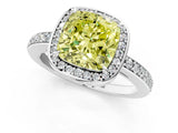 White gold Fancy Yellow Cushion  Halo Pave Band Solitaire Ring with Prong Setting_67