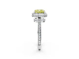 White gold Fancy Yellow Cushion  Halo Pave Band Solitaire Ring with Prong Setting_68
