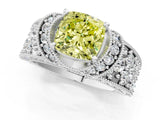 White gold Fancy Yellow Cushion  Halo Pave Diamond Engagement Ring with Milgrain Detailing_50