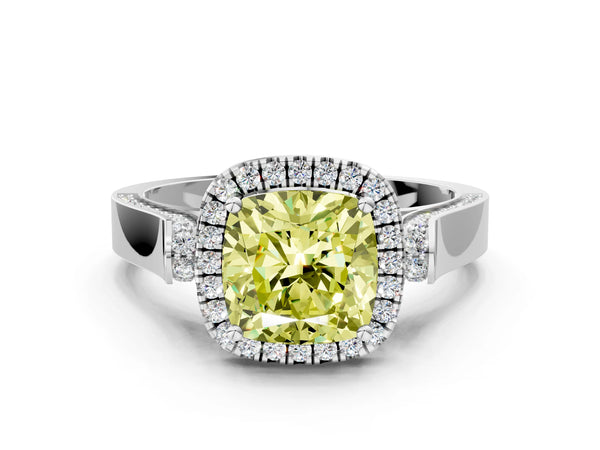 White gold Fancy Yellow Cushion  Halo Pave Split Shank Prong Setting Ring