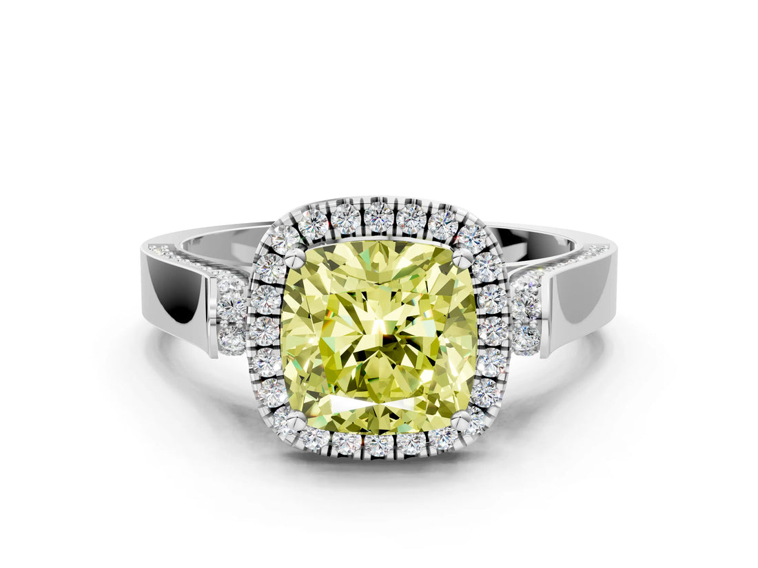 White gold Fancy Yellow Cushion  Halo Pave Split Shank Prong Setting Ring_87